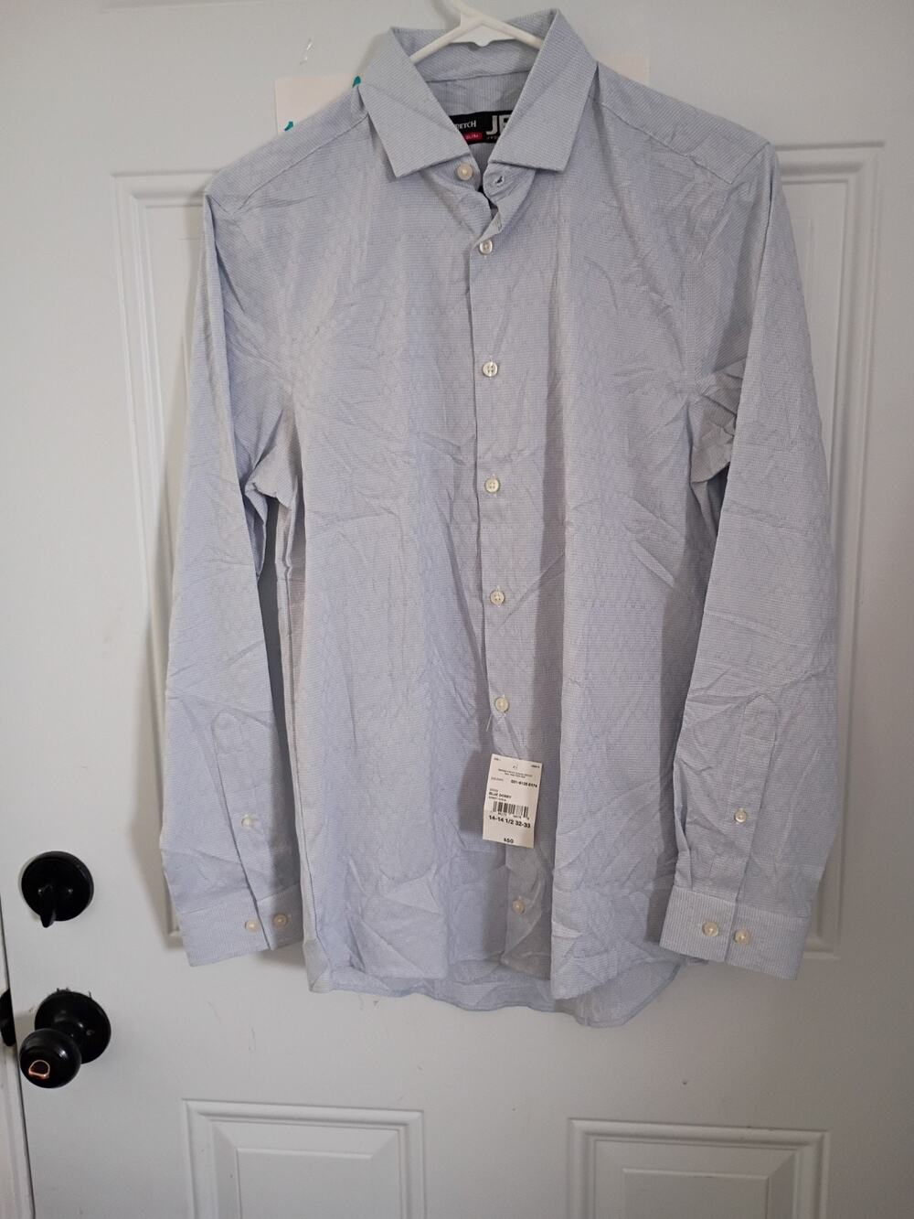 JF Ferrar Stretch Slim Small Blue Dobby Button Down Dress Shirt NWT